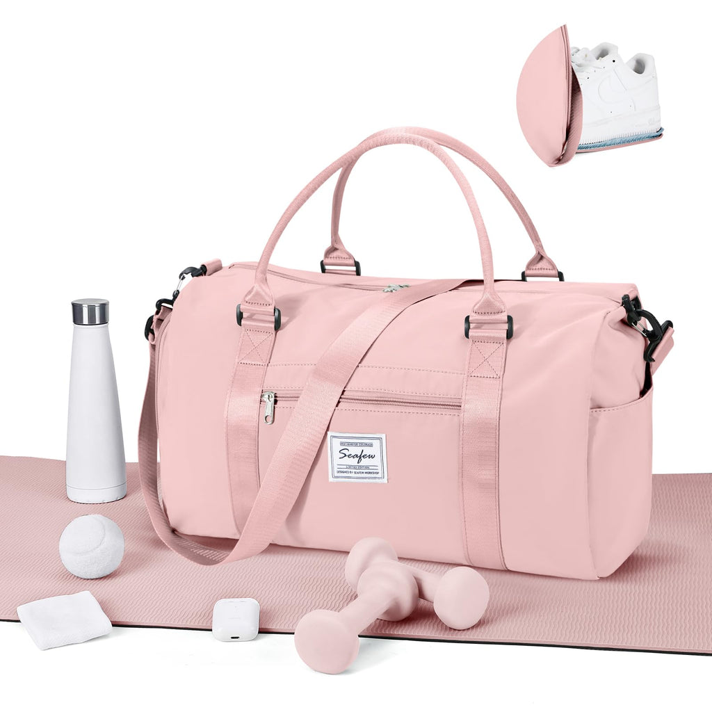 Gym Bag for Women Men with Shoes Compartment,Sports Duffle Bag Personal item travel Duffel Bags Tote Bag Small Carry on Weekender Overnight Bags Workout Dance Bag Hospital Holdalls Pink