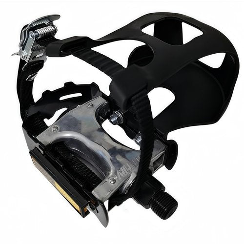 YBEKI Pro-Grade Spin Bike Pedals with Toe Clips & 4D Adjustable Straps - 9/16" Alloy Spindle for Mountain Road Bikes/Peloton/Schwinn/Sunny Bikes | 500lb Load Capacity + 12-Month Warranty