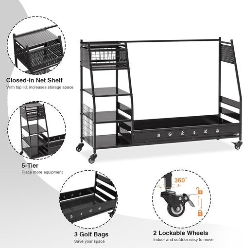 Lauren & Harold Golf Bag Organizer - Space-Saving Rack for 2 Golf Bags & Clubs | Ideal for Garage or Shed