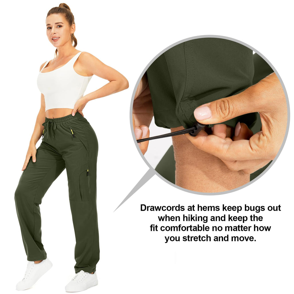 Womens Hiking Pants Quick Dry UPF 50 Lightweight Travel Golf Cargo Safari Pants Zipper Pockets,6608,Army,Petite XL