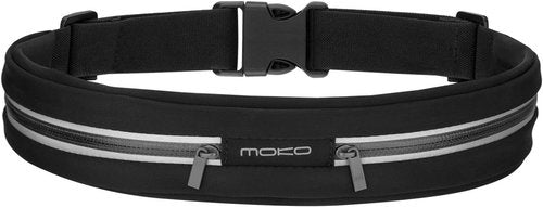 MoKo Sports Running Belt - Sweatproof Reflective Waist Pack for iPhone & Galaxy | Slim Dual Pouch Design