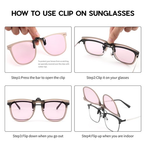 Solsun Polarized Clip on Sunglasses for Men Women UV Protection Anti Glare Driving Fishing Glasses (S12, Clip on-S12-Pink Coffee)