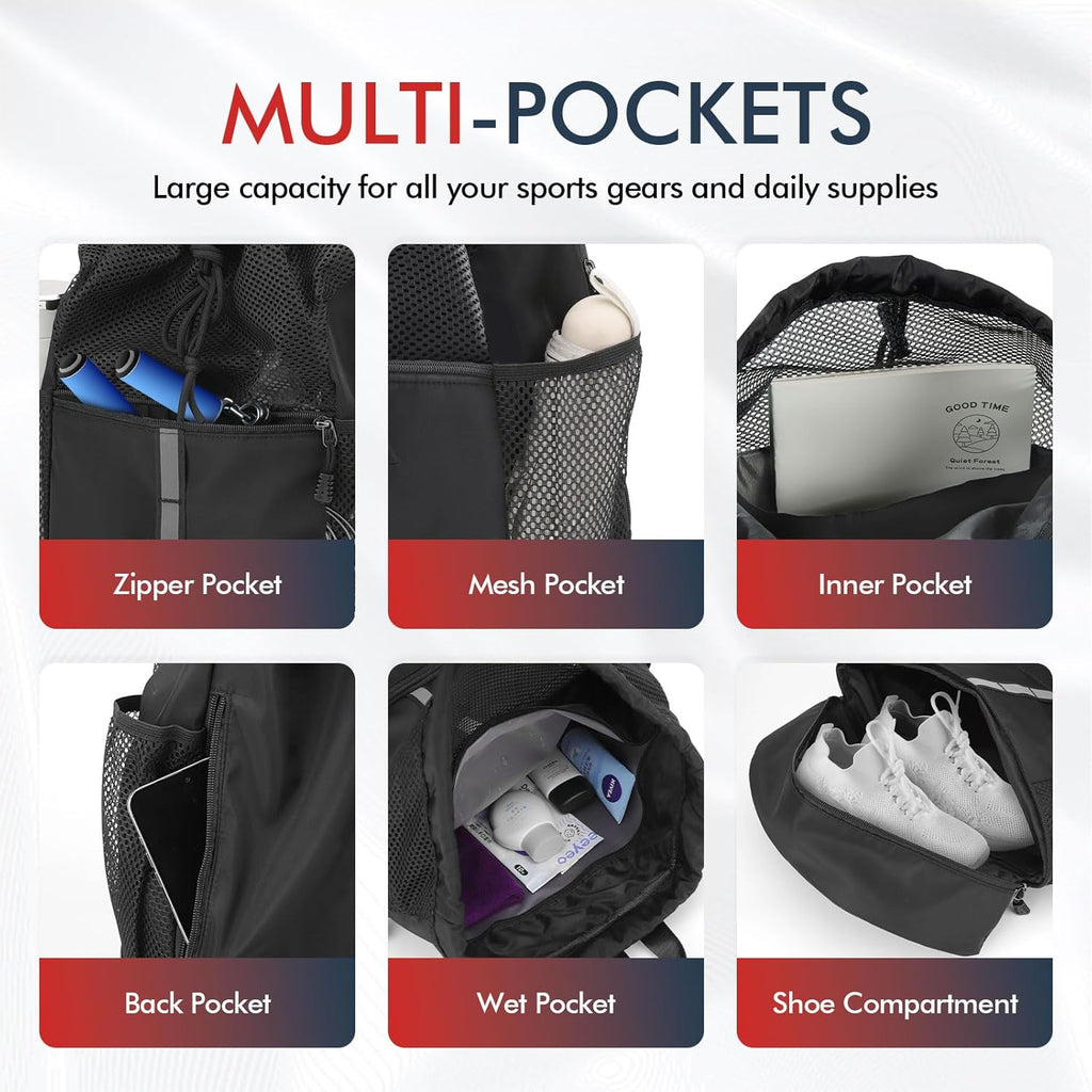 PinCute Drawstring Gym Bag - Lightweight Mesh Sports Backpack with Wet Pocket & Shoe Compartment