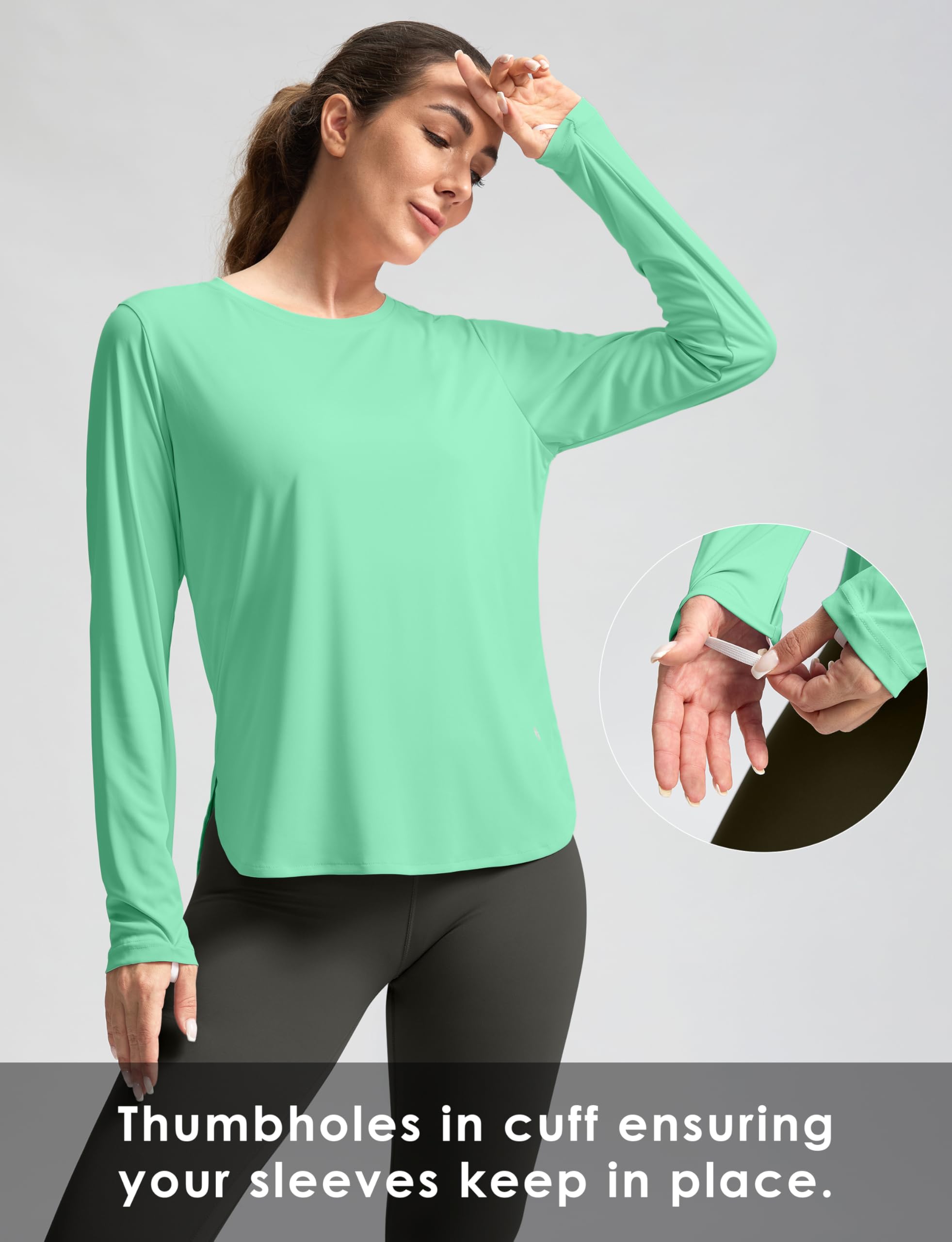 Women's Sun Shirts UPF 50+ Long Sleeve UV Protection Shirt Lightweight Quick Dry Workout Hiking Tops for Women(Green,S)
