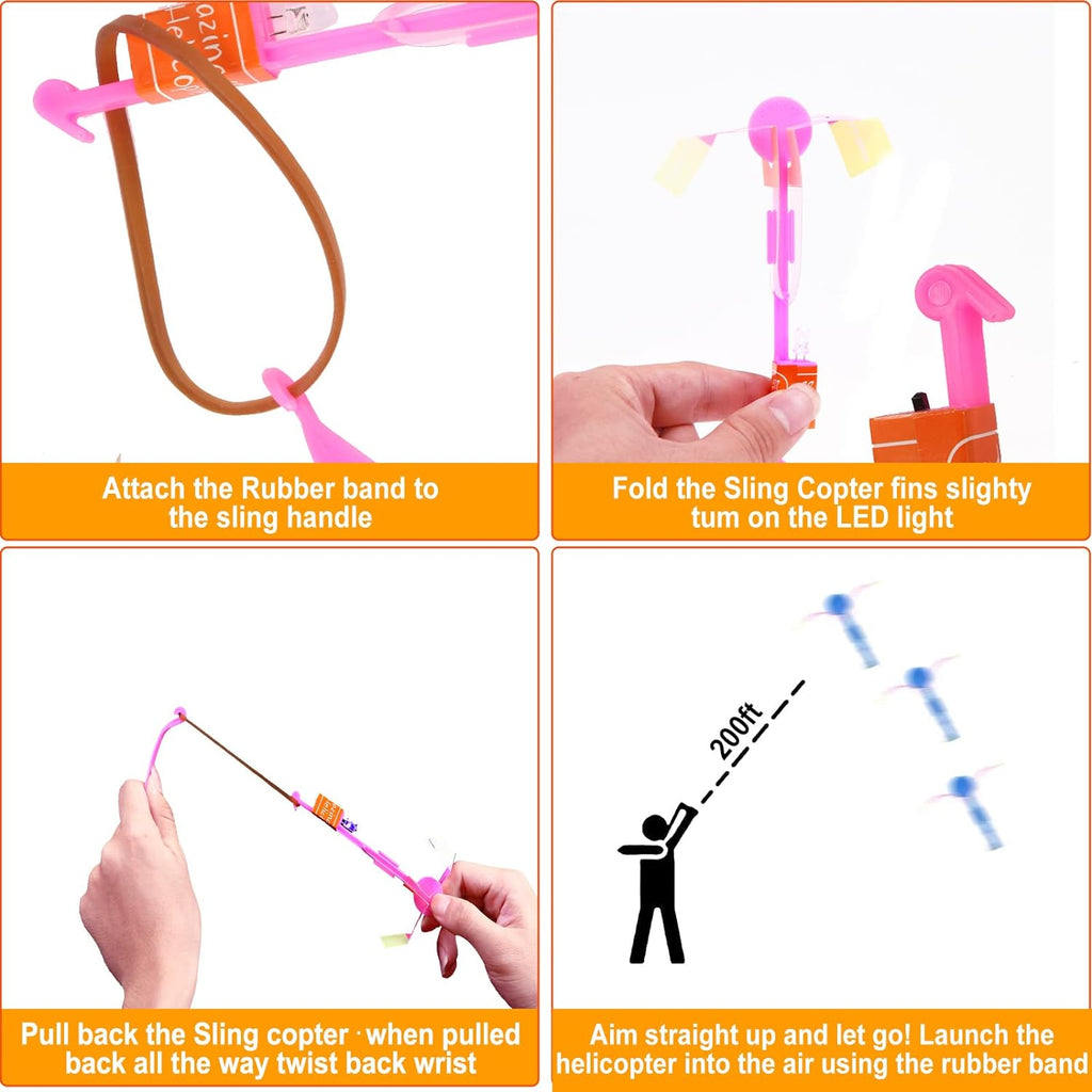 **LPVOQPTH 25 Sets LED Flying Toy Set - Glow in The Dark Slingshot Helicopters for Kids (Ages 4-12)**