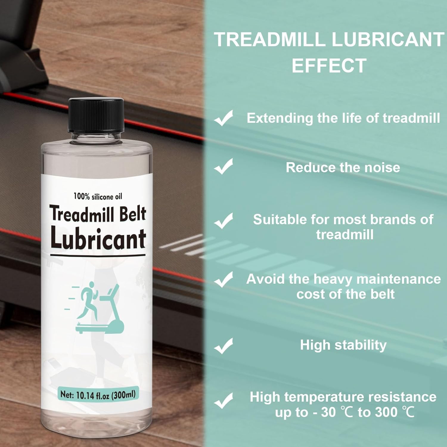 Skiennix Treadmill Lubricant - 100% Silicone Oil with 7.8" Tube & Syringe | 300ml (10.1 oz) for Reduced Friction & Noise