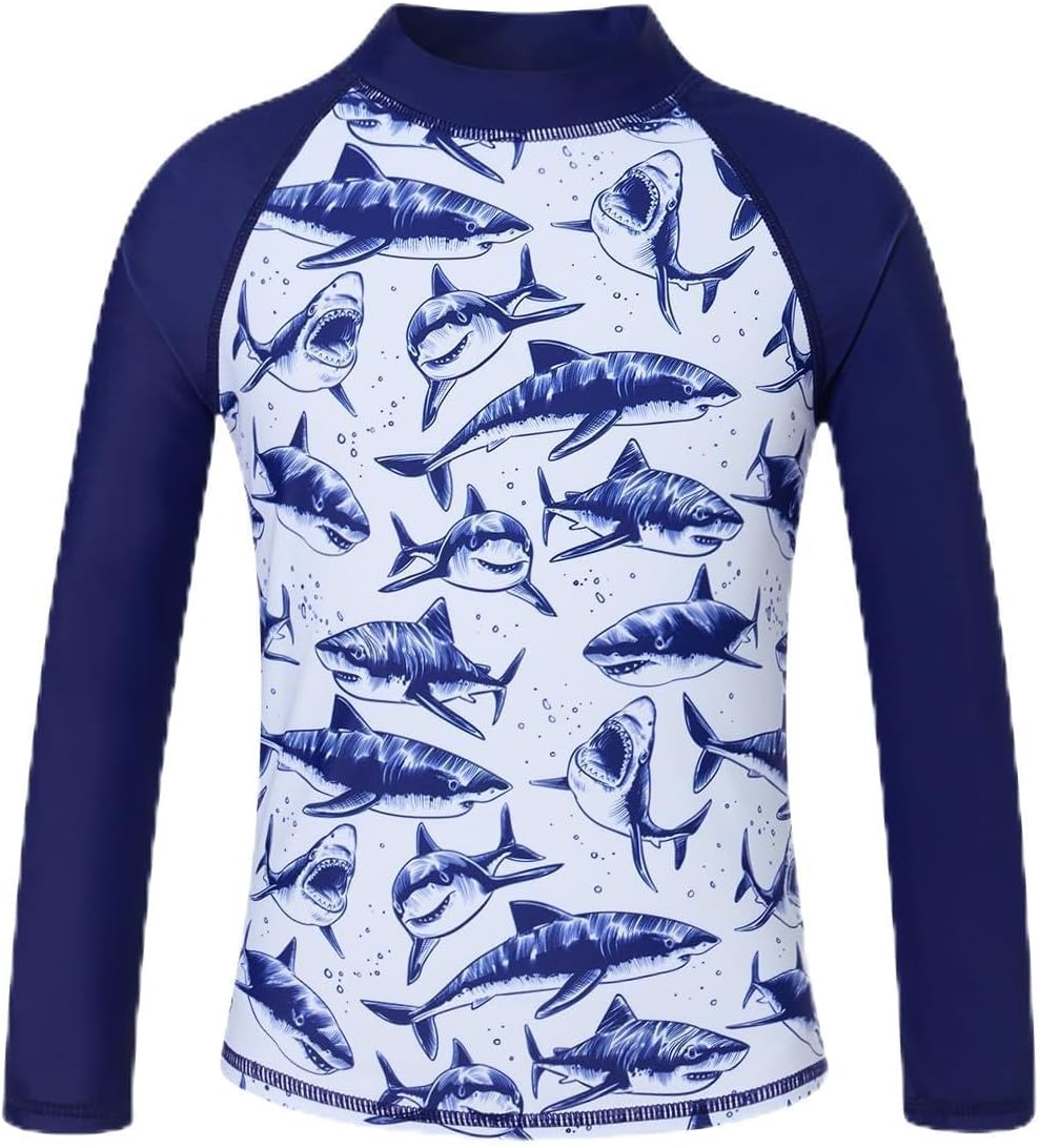 UNIFACO Long Sleeve Rash Guard Swim Shirt - UPF 50+ Sun Protection for Boys Ages 1-8