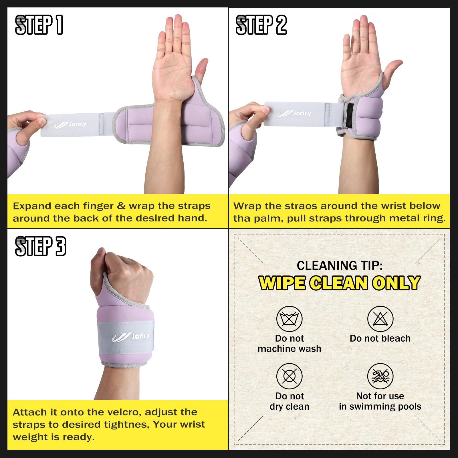Wrist Weights with Thumb Loops Lock for Women Men 2LBS Pair (1 LB Each Weight) Arm Weight Weights Weighted Gloves for Walking Running Strength Cardio Exercises, Purple