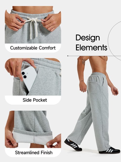 ZUY Men's Baggy Fleece Sweatpants Cotton Lounge Open Bottom Athletic Pants Straight Leg Drawstring with Pockets Light Grey L