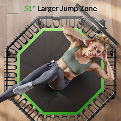 BCAN BT3 51" Octagonal Rebounder Trampoline for Adults, 450LBS Max Load Fitness Trampoline with Large Jumping Area, Silent Bungee Mini Trampoline with T-Adjustable Handle for Home Gym