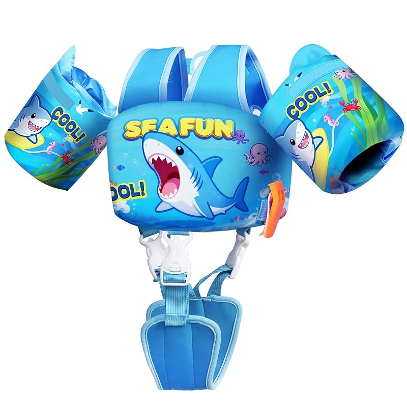 Shark 22-66 lb Toddler Swim Vest with Adjustable Straps & Arm Floaties