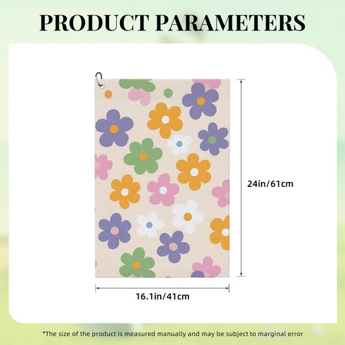 Guyperatic Cute Floral Golf Towel with Carabiner Clip 24"x16" Flower Ladies Golf Towels for Golf Bags Microfiber Waffle Golf Rag for Disc Balls Clubs Accessories for Women Men Girls
