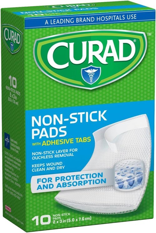 Curad Non-Stick Pads - 2" X 3" Adhesive Tabs for Easy Application | 10 Count Pack