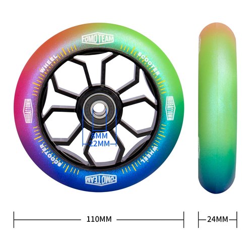Pro Stunt Scooter Wheels 110mm24mm Watercolor Effect with ABEC-9 Bearings Installed 2-Pack Scooter Replacement Wheels (multicolor)