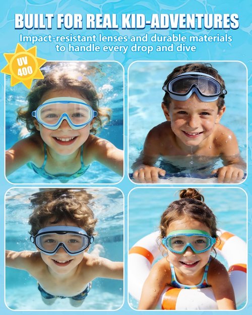 Aegend Swim Goggles for Kids | 2-Pack Wide Frame Anti-Fog & UV Protection for Ages 3-14