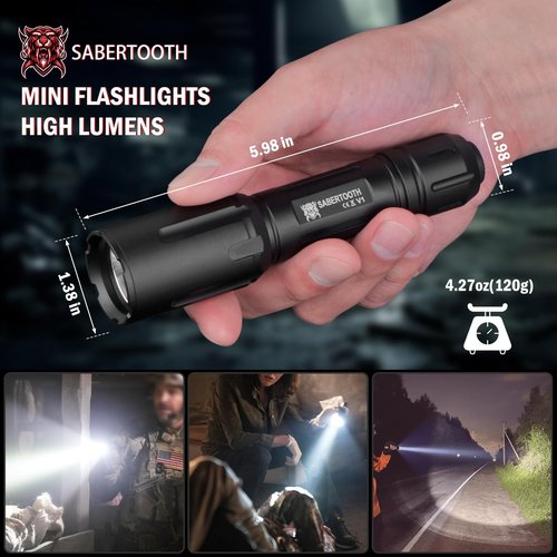 SABERTOOTH Police Tactical Flashlight-2200 High Lumen Duty Belt Flashlight for Law Enforcement Defense Flashlight with Holster Tactical Gear Safety Accessories(Black)