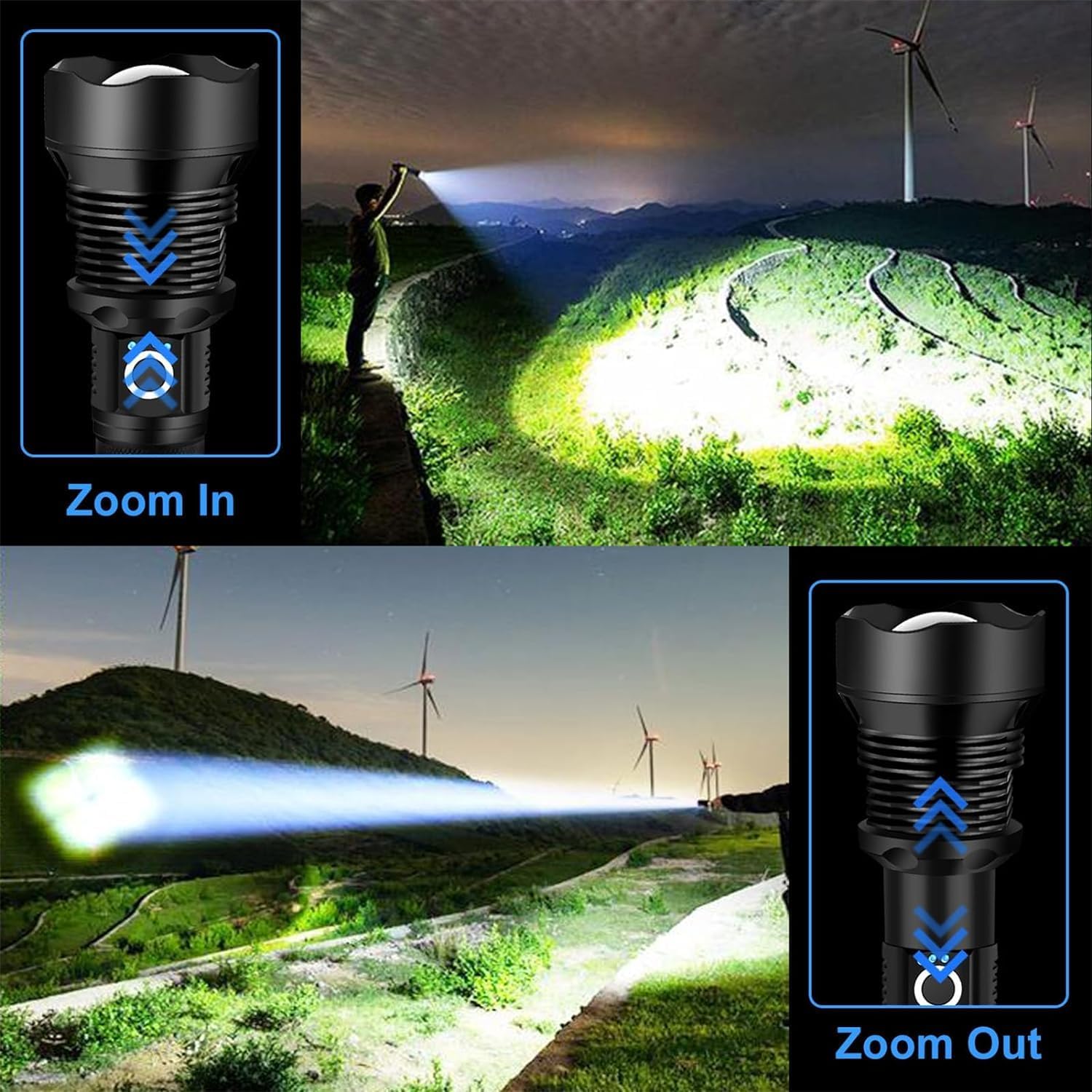 OMALIGHT Rechargeable LED Flashlight - 90,000 Lumens Super Bright Tactical Light | Waterproof, Zoomable, 10 Modes