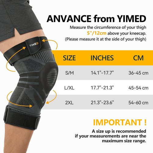 YIMED 2 Pack Knee Brace for Men and Women with Patella Gel Pad and Side Stabilizers, Knee Compression Sleeves for Weightlifting & Cross Training, Knee Support for Walking, Running, Arthritis