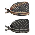 Babrukda 2 Pack Skull Hats for Women Men Scrub Cap with Sweatband Adjustable Tie Back Hats Head Hair Cover Coat American Flag Beanie with Knot Headgear for Outdoor Indoor