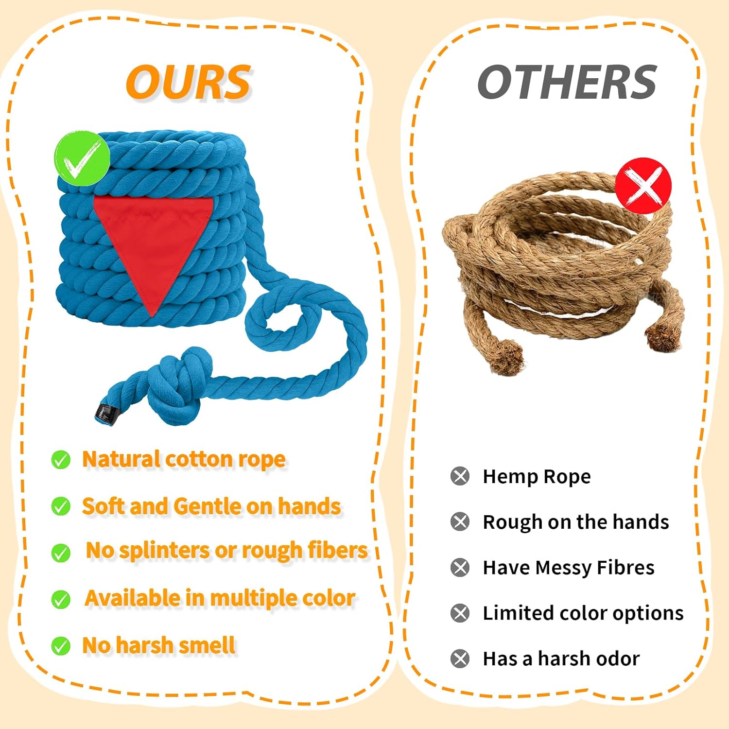 Skiennix Tug of War Rope - 25ft Soft Cotton Outdoor Pulling Rope for Team Building & Family Fun | Blue
