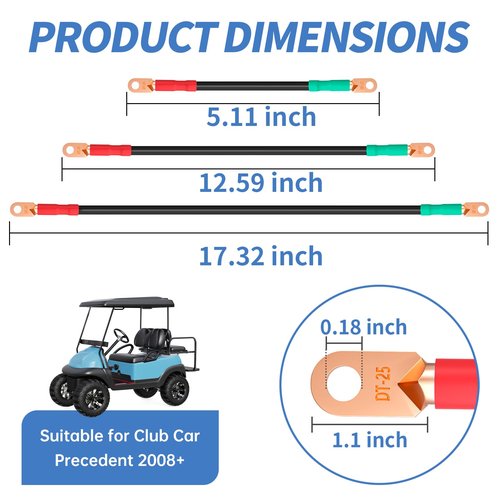 10L0L Heavy Duty 48V Golf Cart Battery Cables - Compatible with Club Car Precedent 2008+, 4 Gauge Pure Copper Wiring Cables (5Pcs)