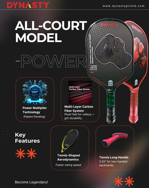 Dynasty Heavyweight Champ T700 Triple-Layer Raw Carbon Fiber + Carbon Friction Surface 16mm Tennis-Shaped Aerodynamics *Gen 3.5 Pickleball All-Court Paddle* (Red Crimson)