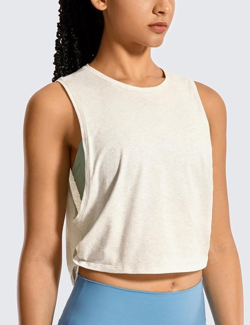 CRZ YOGA Pima Cotton Tank Tops for Women - Loose Fit Sleeveless Workout Crop Tops | Athletic Gym Wear