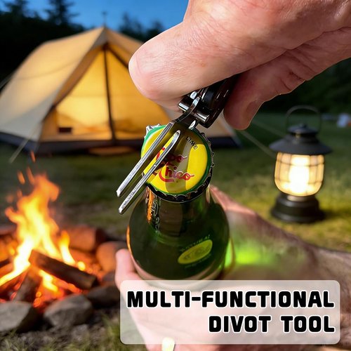 Golf Divot Repair Tool, 2025 New Metal Foldable Golf Alloy Fork, Golf Divot Tool with Bottle Opener, Golf Accessories for Men and Women Essential, Ideal Gift for Golf Enthusiasts