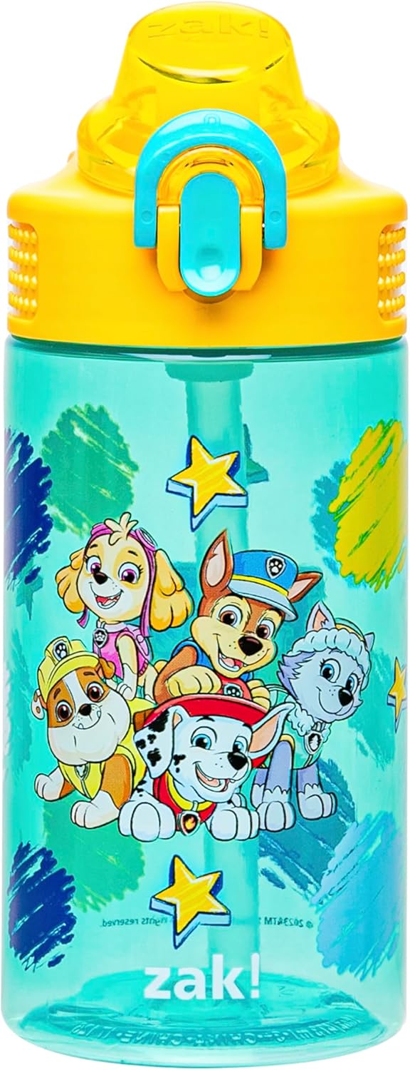 Zak Designs PAW Patrol Water Bottle - 16oz Durable Plastic With Straw & Leak-Proof Design | Perfect for School & Travel