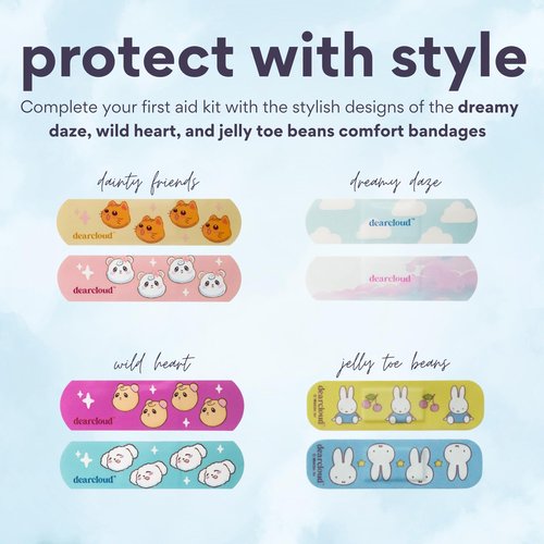 dearcloud Dainty Friends Comfort Bandages with Reusable Tin 30 ct - Waterproof, Latex-Free Bandages, Hypoallergenic - Variety Pack (Dainty Friends)