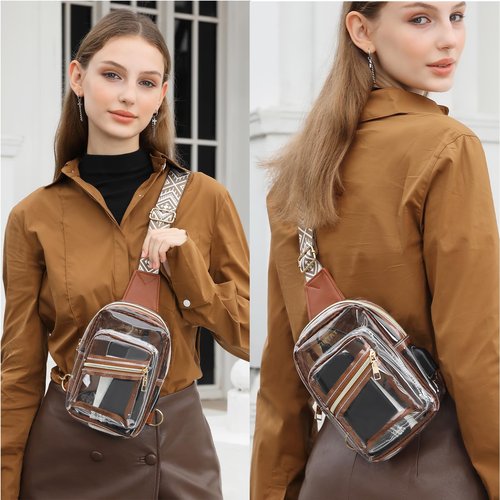 Merleu Clear Bags for Stadium Approved with USB Charging Port，Durable Waterproff Material Clear Crossbody Bags for Women，for Stadium Events，Office