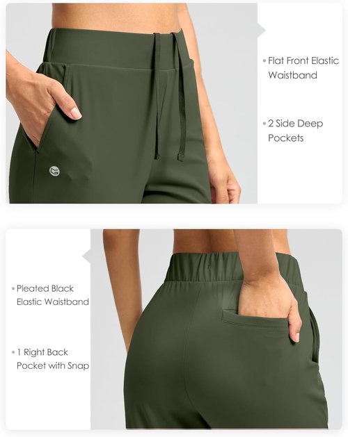 G Gradual Women's Petite Golf Pants - Stretchy Ankle 7/8 Style with 3 Pockets & Inner Drawstring