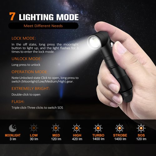 TUNENGE T21X 1400 Lumen Small LED Flashlight Rechargeable, Super Bright 90 Degree EDC AA Pocket Flashlight with Magnet, Adjustable Headlamp, Mini Tactical Light & Clip for Camping Running Hiking