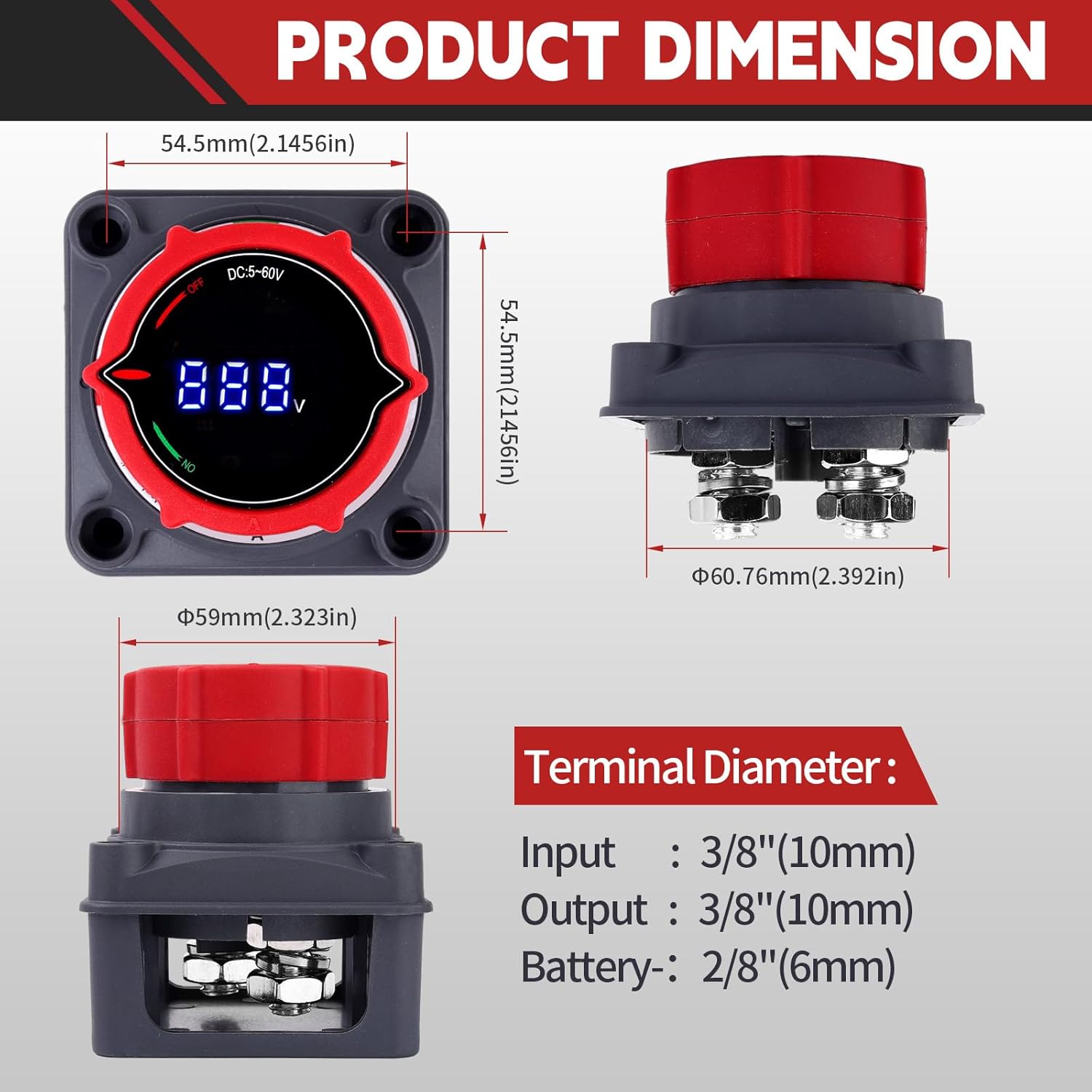 AWBLIN Battery Disconnect Switch - Upgrade Voltmeter Master Isolator for Marine, RV, Truck, and Car (DC 5-60V)