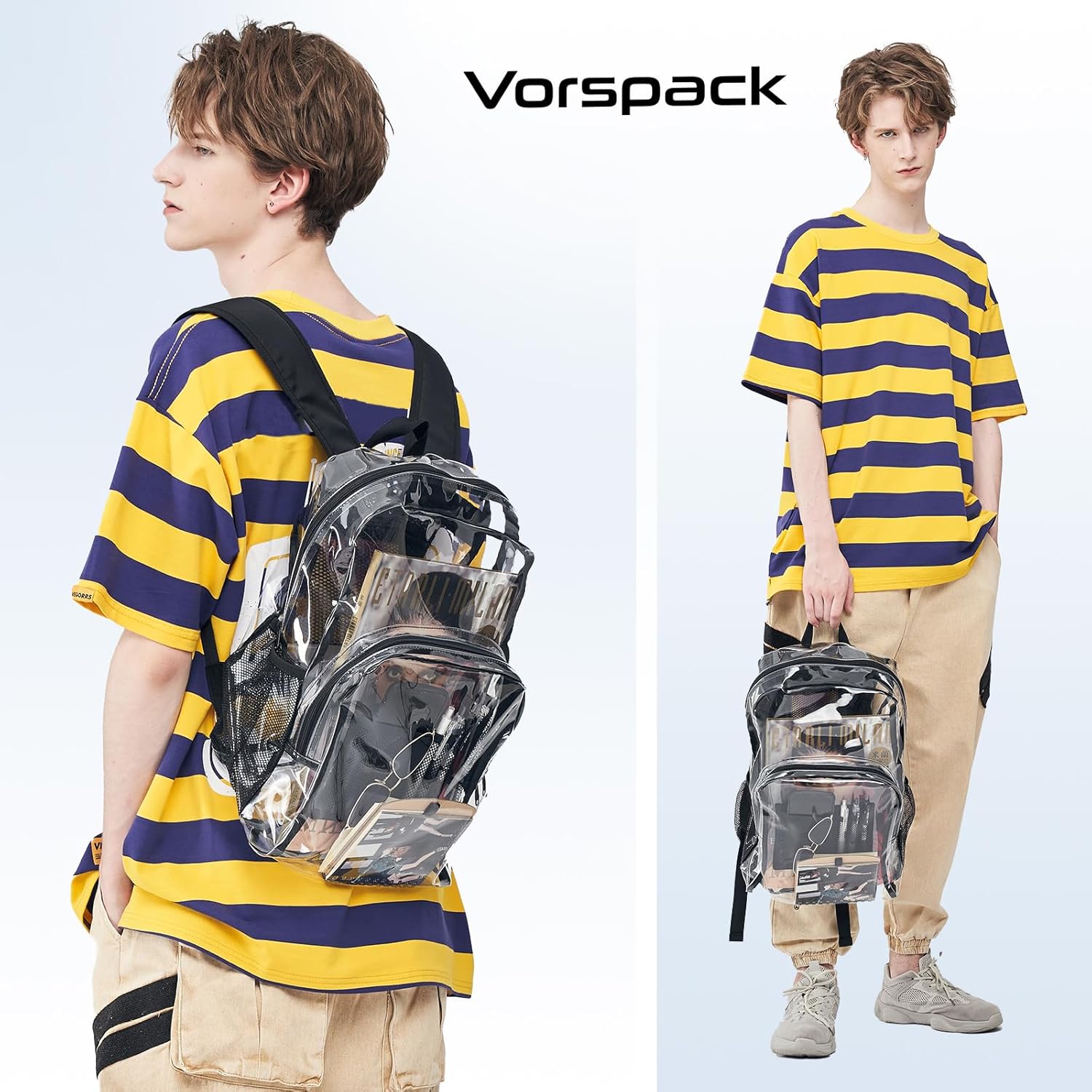 Vorspack Clear Backpack - Heavy-Duty PVC with Reinforced Straps & Large Capacity for College | Black