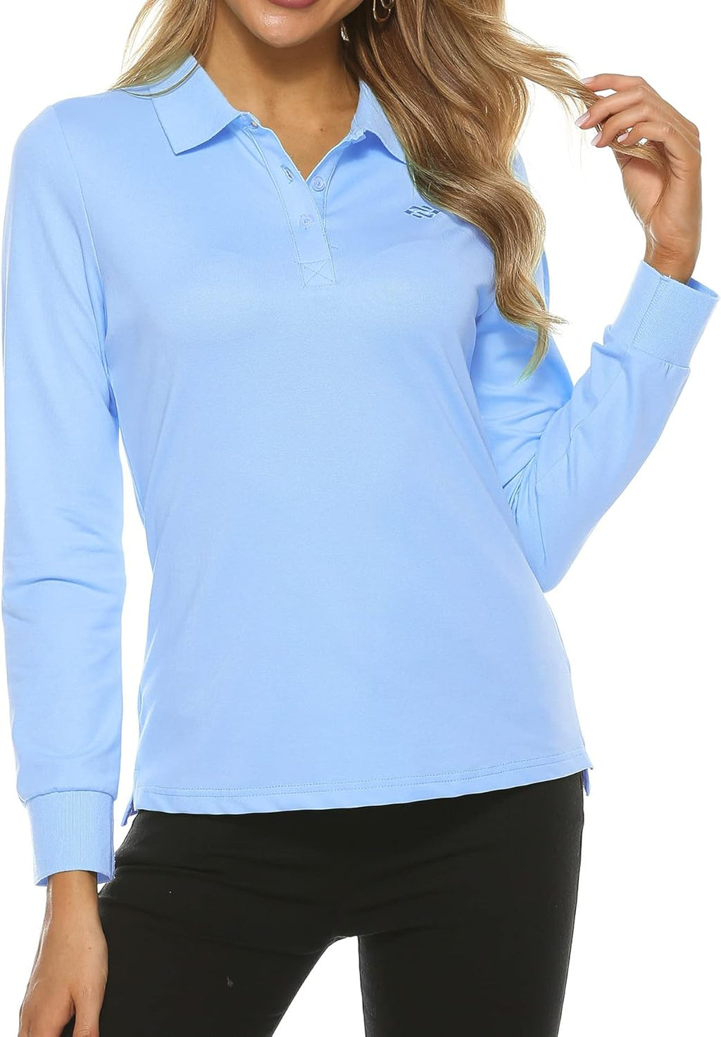 Skiennix Women's Golf & Tennis Polo Shirt - Lightweight, Quick-Dry, Long Sleeve - Blue, Medium