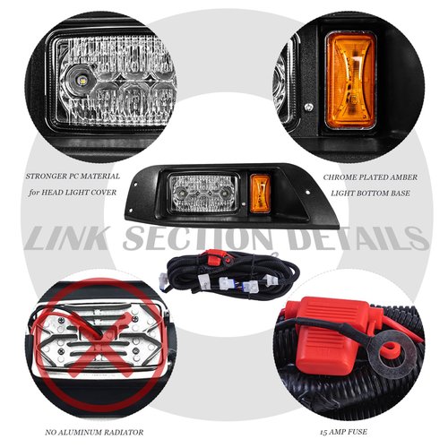 VPAHub EZGO TXT 1996-2013 LED Adjustable Light Kit 48V, 2 LED headlight, 2 LED taillight, 1 Basic wiring harness, instruction & hardware included