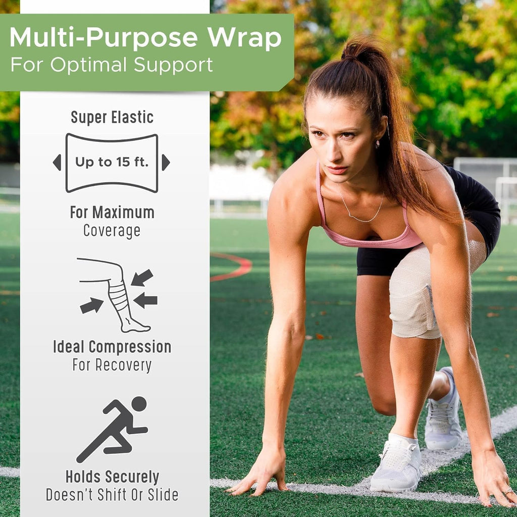 Premium Elastic Bandage Wrap - Latex-Free Hypoallergenic Compression Roll | 3-Inch, 2-Pack for Waist, Legs, Elbow & Knee