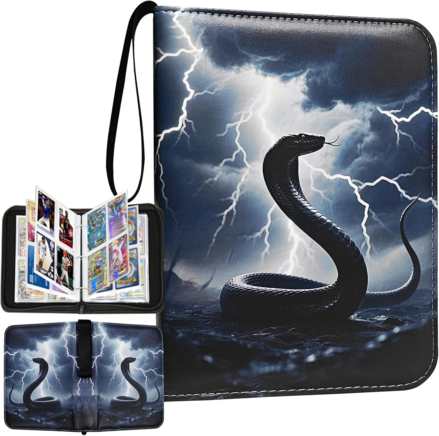 Skiennix Trading Card Binder - Premium 4-Pocket Album with 400 Removable Sleeves | Waterproof Black Serpent Design