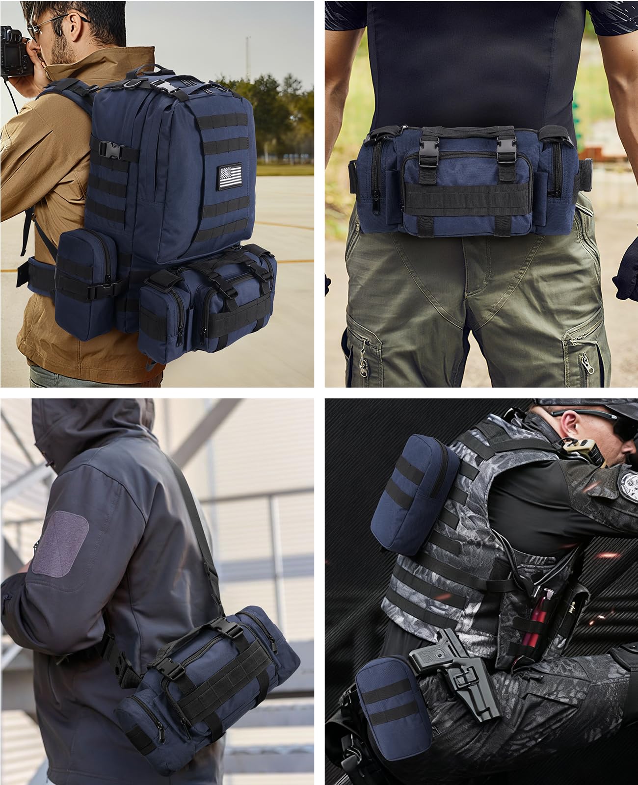 CVLIFE Tactical Backpack Military Army Rucksack 60L Large Assault Pack Detachable Molle Bag, Blue