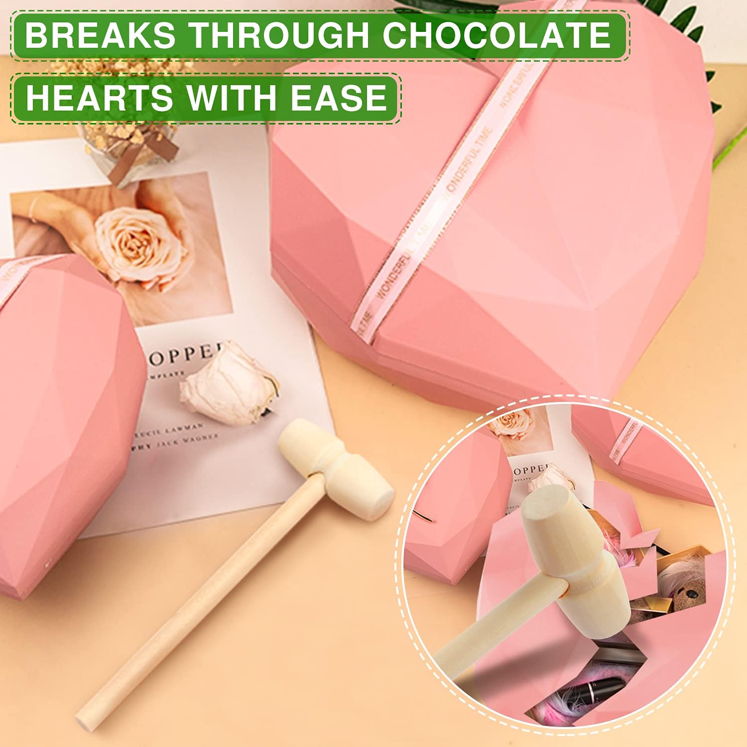 Skiennix Wooden Hammer Set - Mini Mallet for Breakable Chocolate Hearts | 75 Pieces