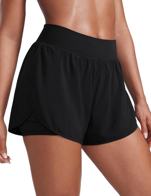 CRZ YOGA Running Shorts for Women - 2 in 1 High Waisted Athletic Gym Shorts with Pocket | 3" Length