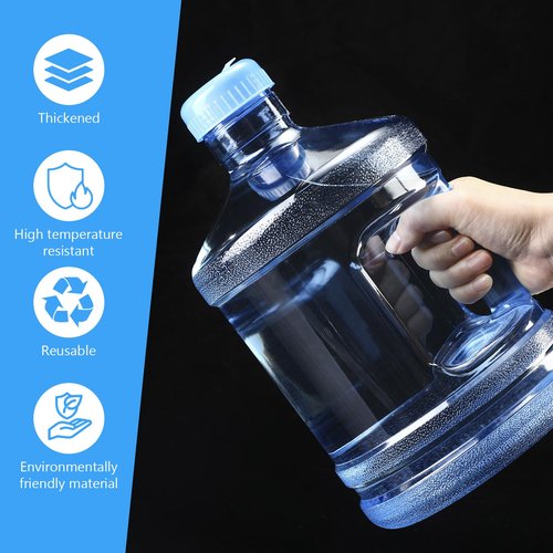 Hoolerry 1 Pieces Water Bottle 1 Gallon Round Plastic Water Jug with Handle Reusable Leak Proof Bottle for Gym Sports Office Daily Cold Liquids Drinking Use, Blue