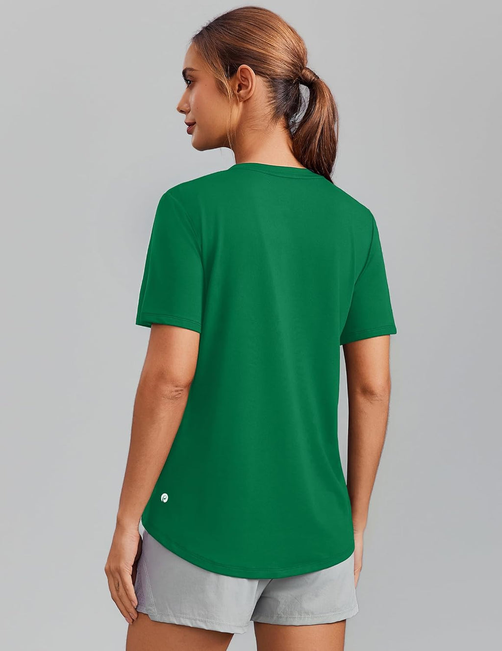 PINSPARK Soft Workout Tops for Women - Short Sleeve V-Neck, Moisture-Wicking, Quick-Dry Gym Shirt | UPF 50+ Sun Protection