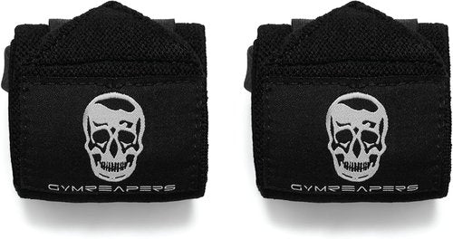 Gymreapers Weightlifting Wrist Wraps & Lifting Straps Combo - Competition Grade Support with Thumb Loop & Padded Neoprene (Black)