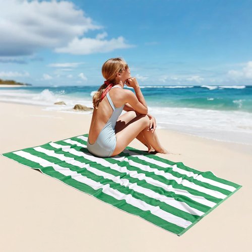 Cabanana Large Oversized Beach Towel - Soft Green Striped Cotton Pool Towel | 35 x 70 Inch