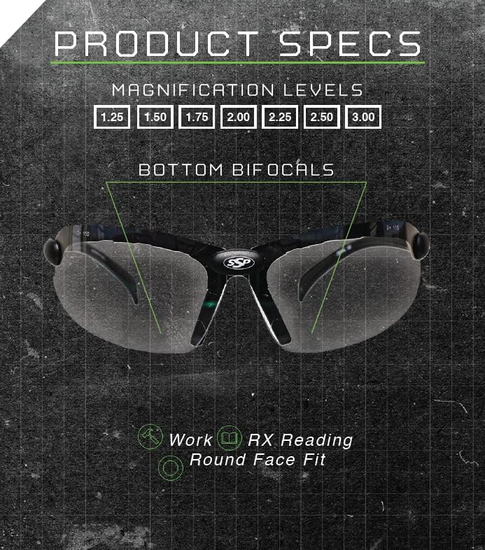 SSP Eyewear Bifocal Shooting Glasses Kit - Shatterproof Design | 2.25x Magnification, Assorted Colors