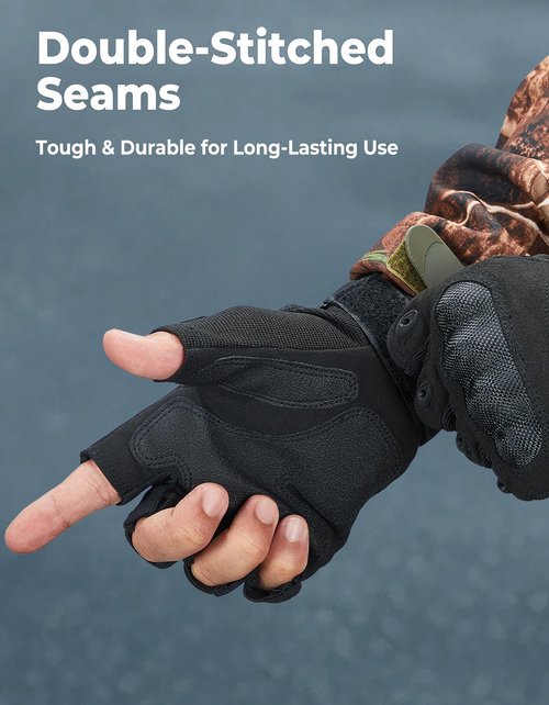 KEMIMOTO Fingerless Tactical Gloves for Men, Motorcycle Gloves for Outdoor Work Sports, for Hunting Hiking Camping