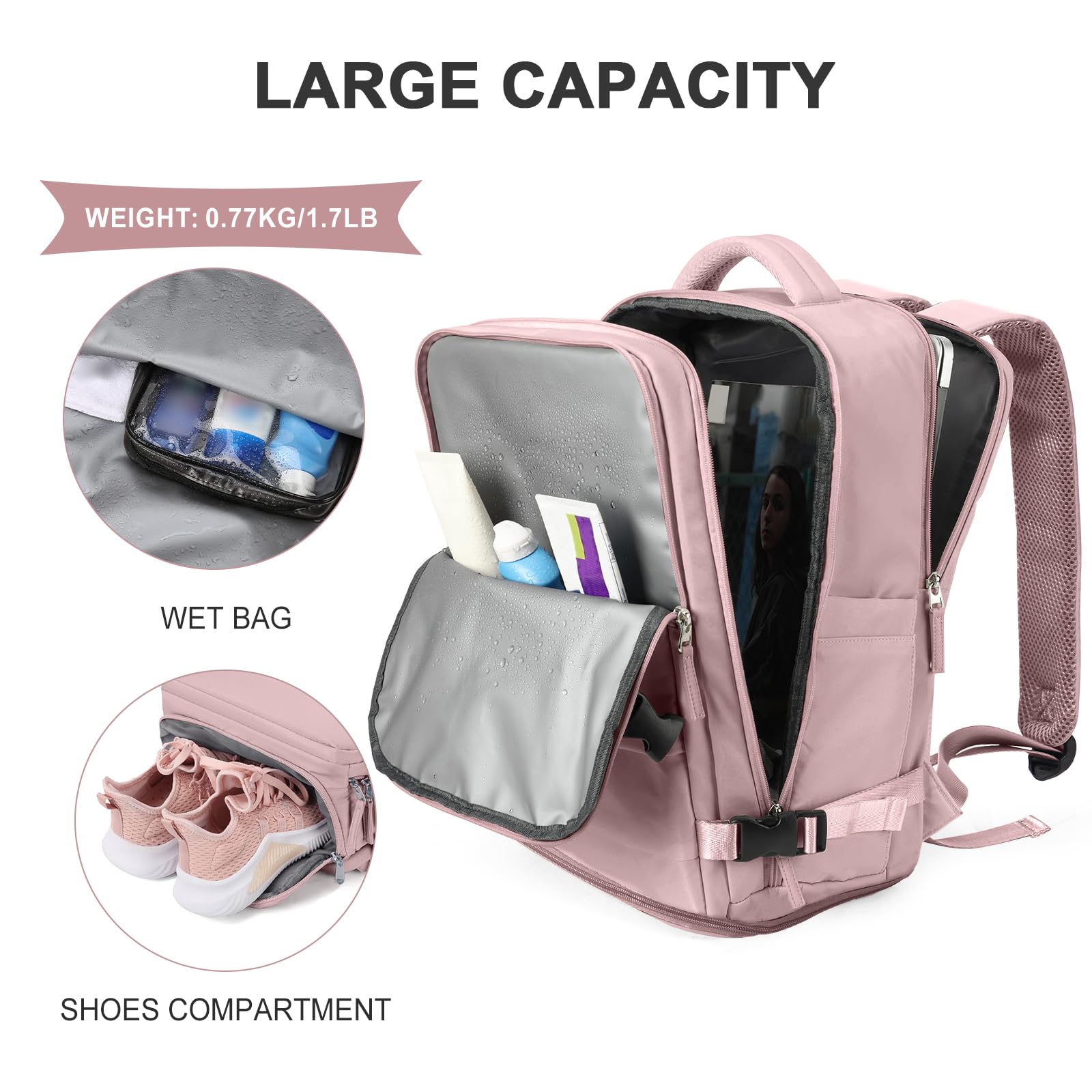 coowoz Travel Backpack For Women Men,Carry On Backpack,Hiking Backpack Waterproof Outdoor Sports Rucksack Casual Daypack travel essentials（Pink Purple）