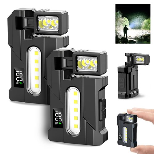 G5 EDC Flashlight – 2Pcs 400 Lumens Super Bright Rechargeable Mini Light with 270°Rotatable Magnet, 3 Modes Dual Light, 1200mAh Portable Flat Pocket Flashlights for Outdoor Camping Daily Carry (2Pcs)